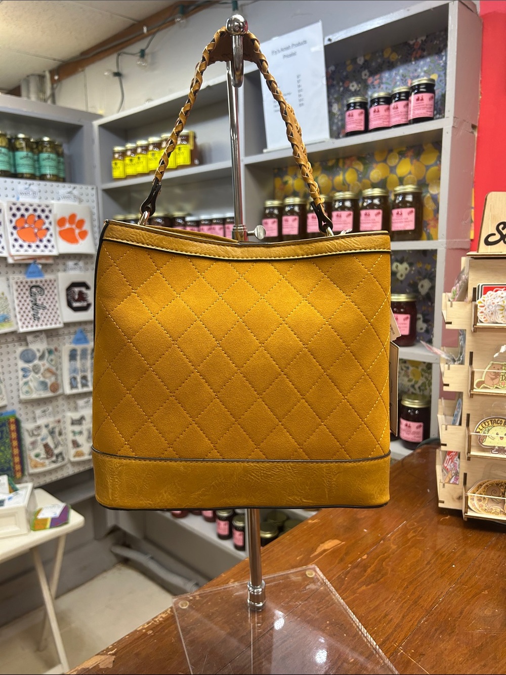 Jen & Co Quilted Mustard Shoulder Bag with Braided Handle